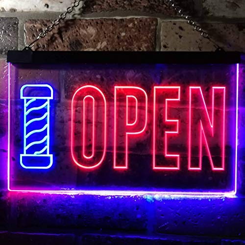 Barber Shop Pole Open Dual LED Neon Light Sign